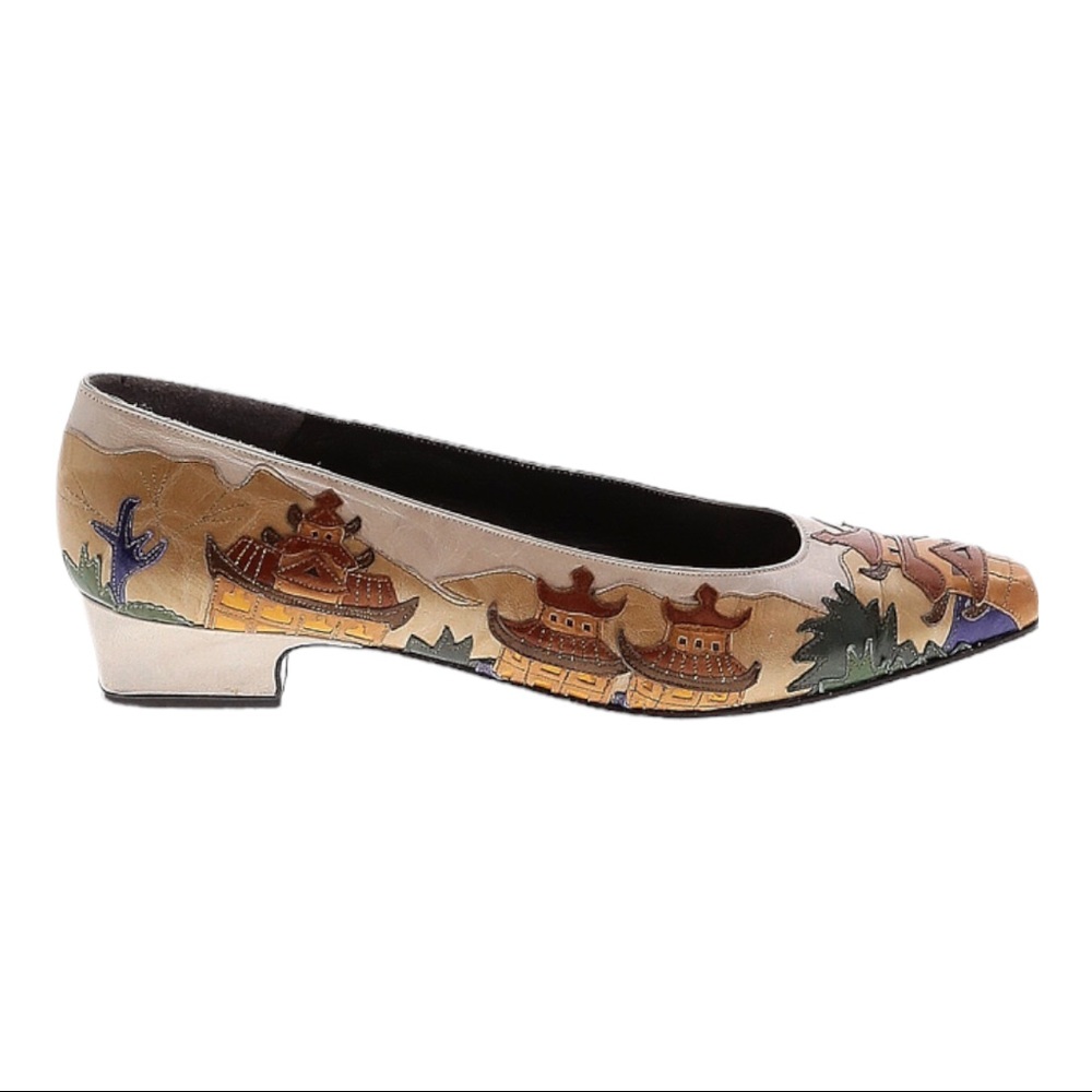 Margaret Jerrold Vintage Flats Size 6.5 S Pagoda Print Low Heel Designer Shoes